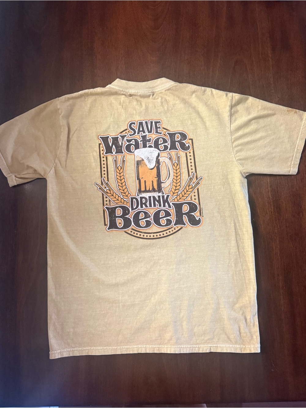Men's Beige 'Save Water Drink Beer' Graphic Short Sleeve Tee